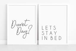 Duvet Day Prints Bedroom Wall Art Set, Minimalist Quote Print, Monochrome, Contemporary Text Decor - thumbnail 1