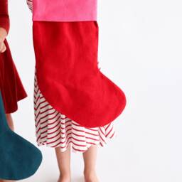 Color Blocked Linen Christmas Stocking, Modern Pink Hot Decorations, Large Family Red & Cuff - thumbnail 2