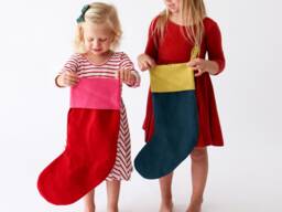 Color Blocked Linen Christmas Stocking, Modern Pink Hot Decorations, Large Family Red & Cuff