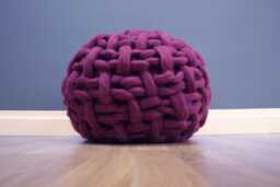 Chunky Knit Pouf Ottoman Purple Footstool Merinos Wool Handmade in Italy Unique Gifts - thumbnail 1