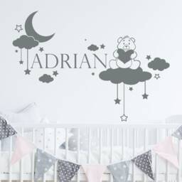 Girls Name Wall Decal. Teddy Bear Decal Sticker. Custom Name. Nursery Decor. Vinyl Cloud Decals. Star Vinyl. Girl Room Mm13 - thumbnail 1