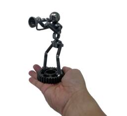 Trumpet Player Metal Sculpture. 6 Inches Tall. 100% Handmade. Made Out Of Scrap Metal. A Perfect Gift For People Who Love Playing - thumbnail 1