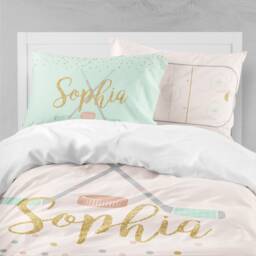 Hockey Girls Bedding Set Personalized Duvet Cover & Pillowcases