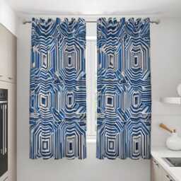 Blue Geometric Optical Curtains, Modern Abstract Maze Pattern Drapes, Bold 3D Illusion Style Window Panel - thumbnail 3