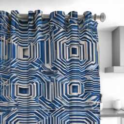 Blue Geometric Optical Curtains, Modern Abstract Maze Pattern Drapes, Bold 3D Illusion Style Window Panel - thumbnail 2