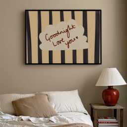 Goodnight Love You Print - Mid Century Modern Wall Art, Vintage Retro Striped Bedroom Decor, Minimal Cloud Poster, Warm Neutral Nursery Art - thumbnail 2