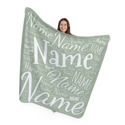 Name Collage Personalised Fleece Throw Blanket - 150cm X Large Made in England - Green