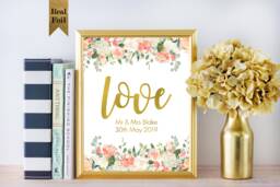 Personalised Love Print, Floral Wall Art, Watercolour Peach & White Flowers, Rose Gold Gallery, Wedding Engagement Gift, Gift For Couples - thumbnail 1