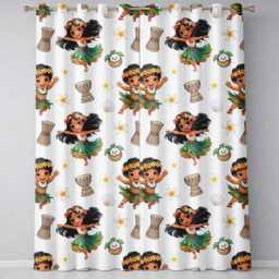 Cute Hula Girl Cream Background Tropical Flowers Coconut Seamless Pattern Readymade Eyelet Ring Top Thermal 100% Blackout Curtains - thumbnail 2