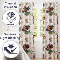 Cute Hula Girl Cream Background Tropical Flowers Coconut Seamless Pattern Readymade Eyelet Ring Top Thermal 100% Blackout Curtains - thumbnail 3