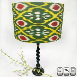 Ikat Lamp Shade From Hand Woven Traditional Fabric, Lampshades 100% Cotton, Green Yellow Red Fabric With Table/Floor & Ceiling Options - thumbnail 2