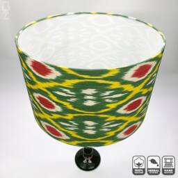 Ikat Lamp Shade From Hand Woven Traditional Fabric, Lampshades 100% Cotton, Green Yellow Red Fabric With Table/Floor & Ceiling Options - thumbnail 3