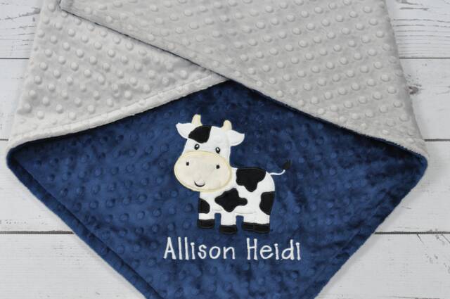 Farm Cow Baby Blanket Personalized Minky-Cow Baby Blanket-Elephant Blanket-Farm Minky Elephant Blanket-Cow Nursery Boy - image 1