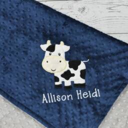 Farm Cow Baby Blanket Personalized Minky-Cow Baby Blanket-Elephant Blanket-Farm Minky Elephant Blanket-Cow Nursery Boy - thumbnail 2