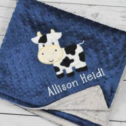 Farm Cow Baby Blanket Personalized Minky-Cow Baby Blanket-Elephant Blanket-Farm Minky Elephant Blanket-Cow Nursery Boy - thumbnail 3