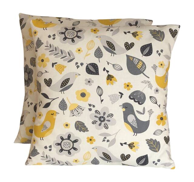"Fryetts Dalarna Folk Botanical Birds Floral Ochre Yellow Cushion Covers 16"" - 24" - image 1