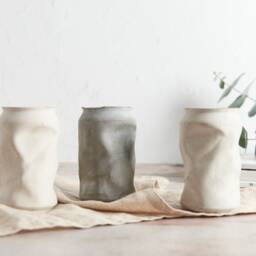 Crushed Can Style Concrete Pencil Pot - Minimalist Desk Decor - thumbnail 2