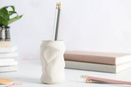 Crushed Can Style Concrete Pencil Pot - Minimalist Desk Decor - thumbnail 1