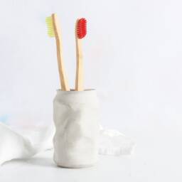 Crushed Can Style Concrete Pencil Pot - Minimalist Desk Decor - thumbnail 3