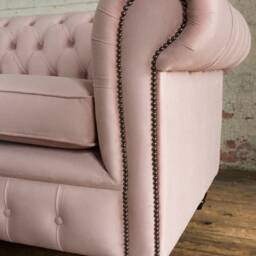 British Handmade 3 Seater Dusty Pink Velvet Fabric Chesterfield Sofa - thumbnail 3