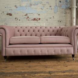 British Handmade 3 Seater Dusty Pink Velvet Fabric Chesterfield Sofa - thumbnail 2