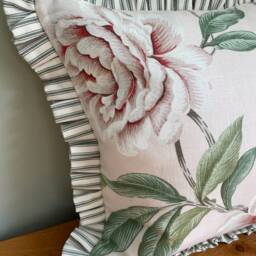 Colefax & Fowler, Giselle, Shell Pink Linen, Floral Frilled Lumbar Cushion Cover, Handmade Designer Throw Pillow, Modern Farmhouse Decor - thumbnail 2