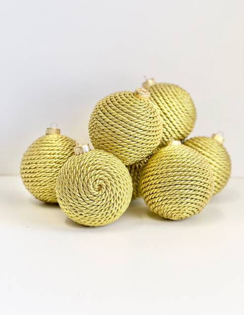Handmade Gold Yarn Christmas Ball Ornament - 3.2 Inch - image 1