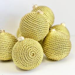 Handmade Gold Yarn Christmas Ball Ornament - 3.2 Inch - thumbnail 2