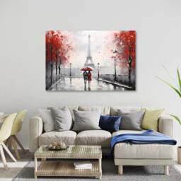 Red Black & White Paris Painting Canvas Print Eiffel Tower Romantic Wall Art in France. Home Decor - thumbnail 3