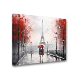 Red Black & White Paris Painting Canvas Print Eiffel Tower Romantic Wall Art in France. Home Decor - thumbnail 1