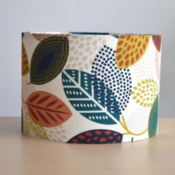 Cream Cotton Lampshade With Multicolored Foliage Pattern, Round Teal Leaf Print, Pendant Light, Light - thumbnail 2