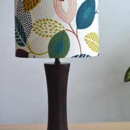 Cream Cotton Lampshade With Multicolored Foliage Pattern, Round Teal Leaf Print, Pendant Light, Light - thumbnail 3