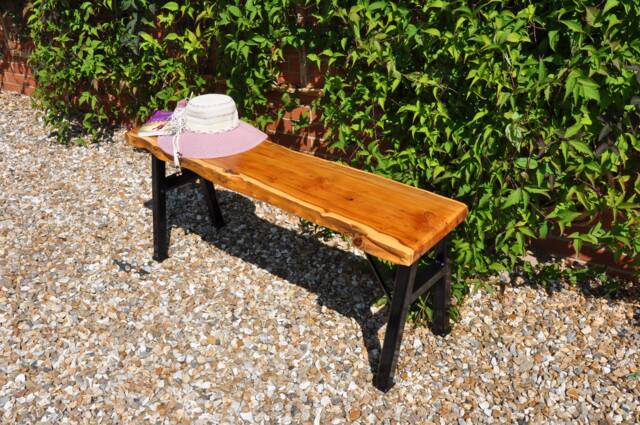 Garden Bench-Seat-Solid Yew Bench, Steel Rustic Patio Seat, Hallway Bench, Entryway Furniture-Bench, Bench Storage, For Table - image 1