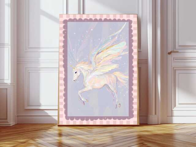 Cute Unicorn Nursery Print, Baby Art Art, Whimsical Animal Pink Girl's Room Decor, Kids Art Print - image 1