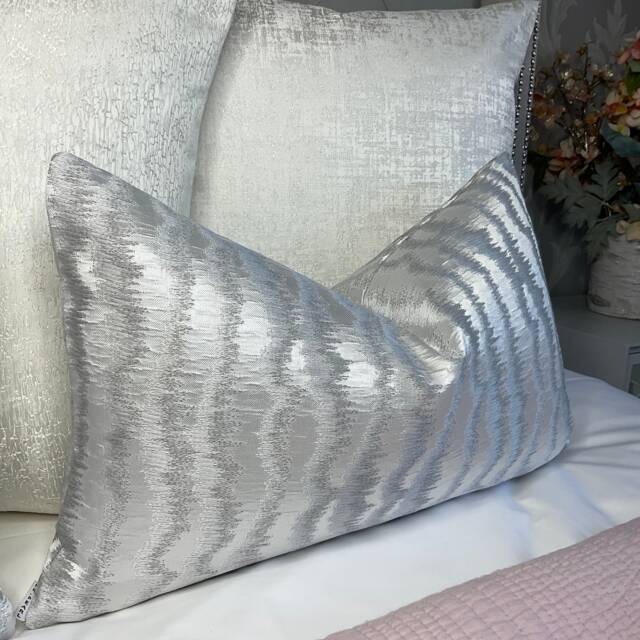 Designer Ashley Wilde Torrent Cushion Cover, Silver - Grey Pillow Throw Luxury Interior Worldwide Shipping - image 1