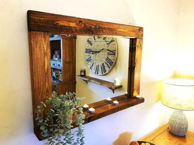 Georgian Mahogany Waxed Rustic Vanity Mirror - Handmade Farmhouse Design - image 1