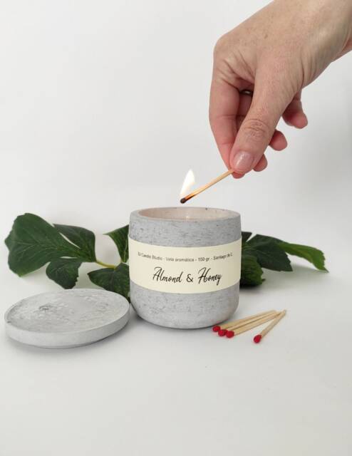 Handmade Soy Candle in Concrete Jar, Sweet Almond Scented, Minimalist Decor - image 1