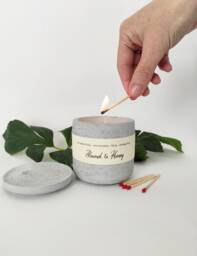 Handmade Soy Candle in Concrete Jar, Sweet Almond Scented, Minimalist Decor - thumbnail 1