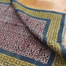 Handmade Block Printed Cotton Rug, Bohemian Dhurrie Decor - thumbnail 3