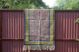 Handmade Block Printed Cotton Rug, Bohemian Dhurrie Decor - thumbnail 1