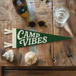 Camp Vibes Felt Pennant - Adventure Wall Decor, Summer Theme Gift, Hiking Wanderer Sign, Outdoor Lover Inspirational Travel Art - thumbnail 1