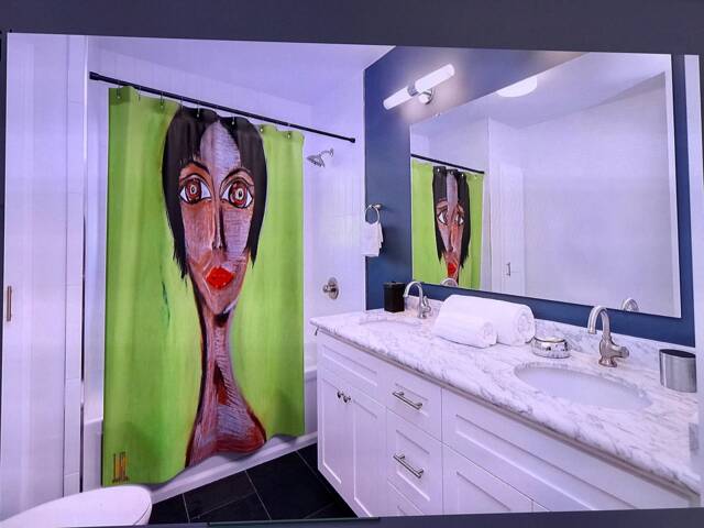 "Designer Shower Curtain ""Judita Self Portrait in Green" - image 1