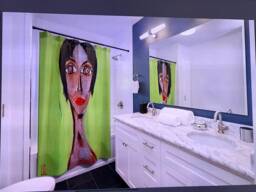 "Designer Shower Curtain ""Judita Self Portrait in Green" - thumbnail 1