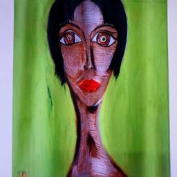 "Designer Shower Curtain ""Judita Self Portrait in Green" - thumbnail 2