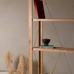 Konk ??? Classic Wooden Bookcase Bespoke Sizes Available Modern Oak & Wire Shelving Unit, Tension Detailed Bookshelf - thumbnail 2