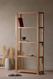 Konk ??? Classic Wooden Bookcase Bespoke Sizes Available Modern Oak & Wire Shelving Unit, Tension Detailed Bookshelf