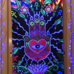 The Hand Uv Black Light Fluorescent Glow Psychedelic Art Backdrop Tapestry Wall Hanging Home Club Trance Party Festival Deco Lotus Evil Eye - thumbnail 3
