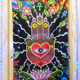The Hand Uv Black Light Fluorescent Glow Psychedelic Art Backdrop Tapestry Wall Hanging Home Club Trance Party Festival Deco Lotus Evil Eye - thumbnail 2