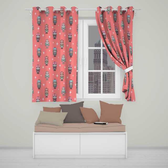 Cute Nutcracker Soldiers Pastel Pink Background Seamless Pattern Readymade Eyelet Ring Top Thermal 100% Blackout Curtains - image 1