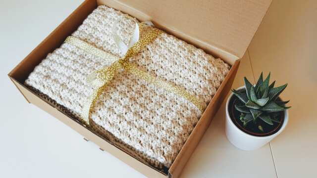 Handmade Cream Crochet Baby Blanket Neutral Bobble Stitch - image 1